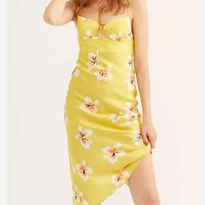 Sun Becomes Her Yellow Floral Satin Dress